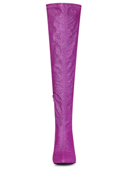 Allegra K - Glitter Stiletto Heel Over-the-Knee High Boots