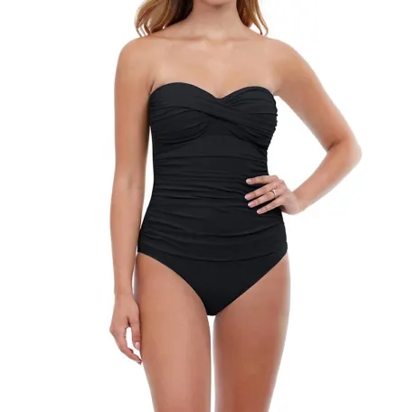 Profile By Gottex - Shirred Front Bandeau Strapless One Piece Swimsuit