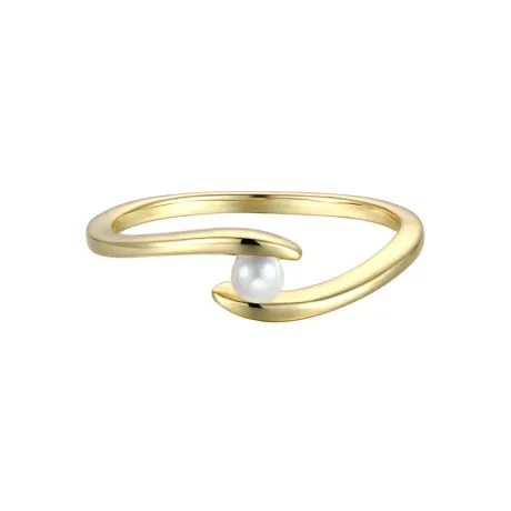 Genevive Sterling Silver 14k Gold Plated with White Genuine Freshwater Pearl Ocean Wave Stacking Ring: Size 8