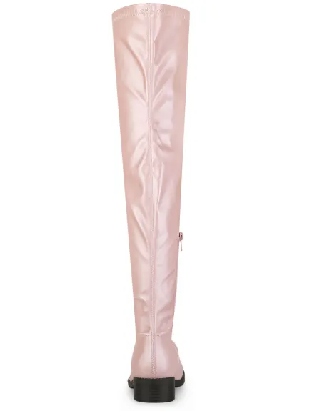 Allegra K- Low Block Heel Solid Thigh High Boots