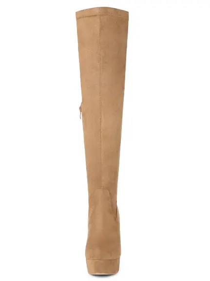 Allegra K - Platform Block Heel Over Knee High Boots