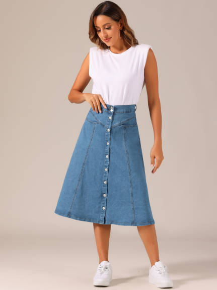 Allegra K- Buttons High Waist A-Line Midi Skirt