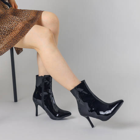 Allegra K- Pointy Toe Stiletto Heel Patent Ankle Boots