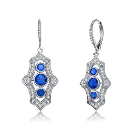 Genevive Sterling Silver White Gold Plated with Colored Cubic Zirconia Leverback Drop Earrings