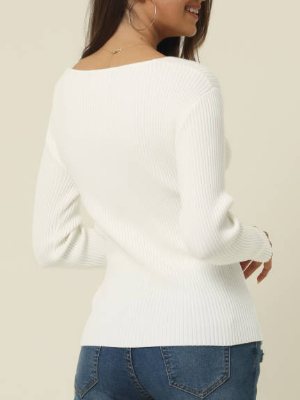 Allegra K- V Neck Wrap Long Sleeve Sweater Top