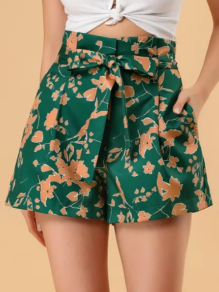 Allegra K - Summer High Waist Floral Paper Bag Shorts