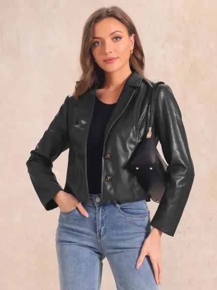 Allegra K - Veste de moto raccourcie en faux cuir