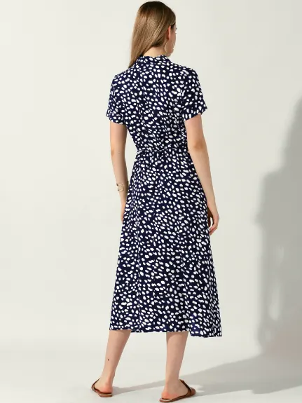 Allegra K- Floral V-Neck Short Sleeve Midi Dress