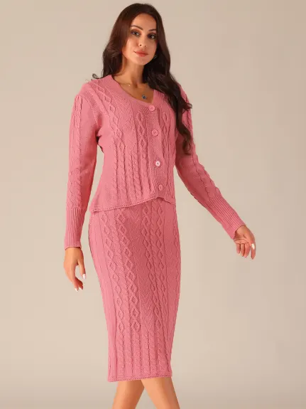 Seta T - V Neck Sweater Midi Skirt Suit Two Piece