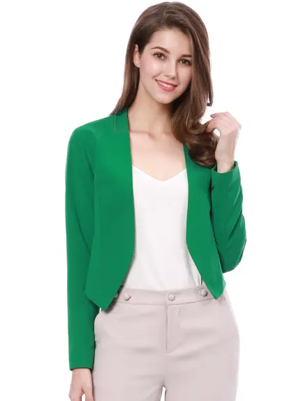 Allegra K- Suit Collarless Cropped Blazer Jacket