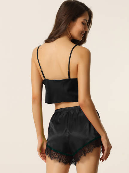 cheibear - Satin Lounge Cami Top with Shorts Set