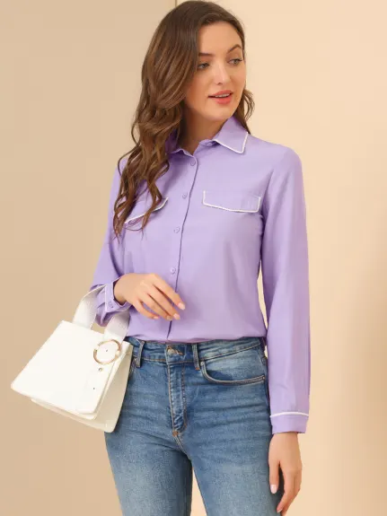 Allegra K - Elegant Long Sleeve Point Collar Shirt