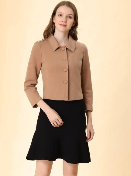 Allegra K- Single Breasted Point Collar Short Coat with Pockets