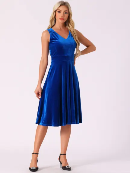 INSPIRE CHIC - Sleeveless Velvet A-Line Midi Dress