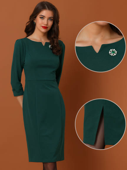 Allegra K- 3/4 Sleeve Sweetheart Neck Slim Pencil Dress