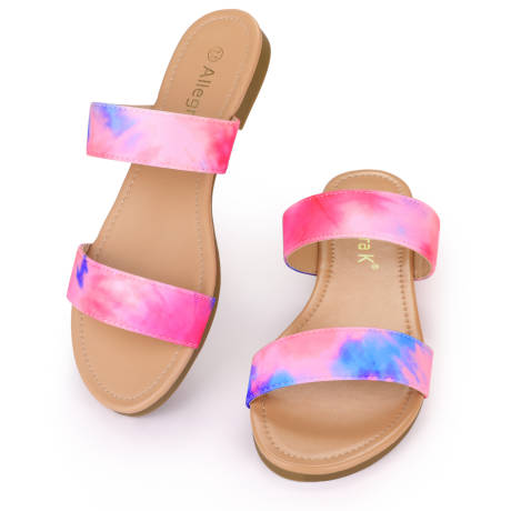 Allegra K - Tie Dye Dual Straps Slip-on Flat Sandals