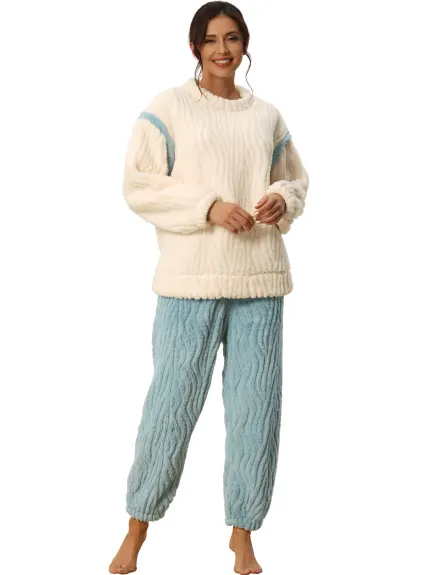 cheibear - Fluffy Fleece Pullover Winter Sleepwear Set