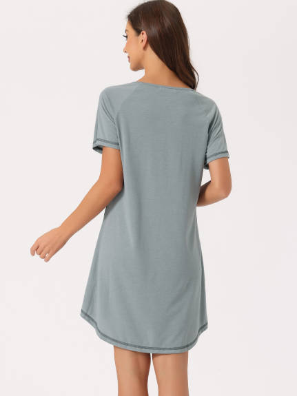 cheibear - Round Neck Pajama Dress with Pockets