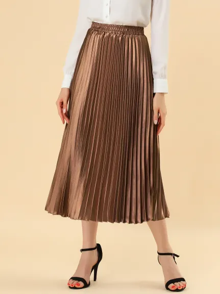 Allegra K - Elastic Waist Accordion Pleated Midi Skirt