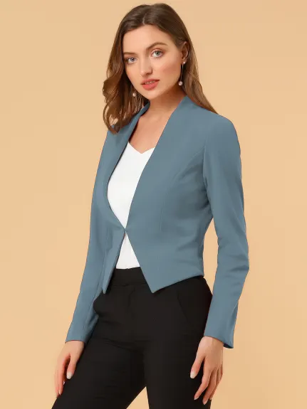 Allegra K- Suit Collarless Cropped Blazer Jacket