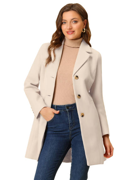 Allegra K- Single Breasted Notched Lapel Peacoat