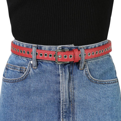 Allegra K- Grommet PU Leather Metal Pin Buckle Belt