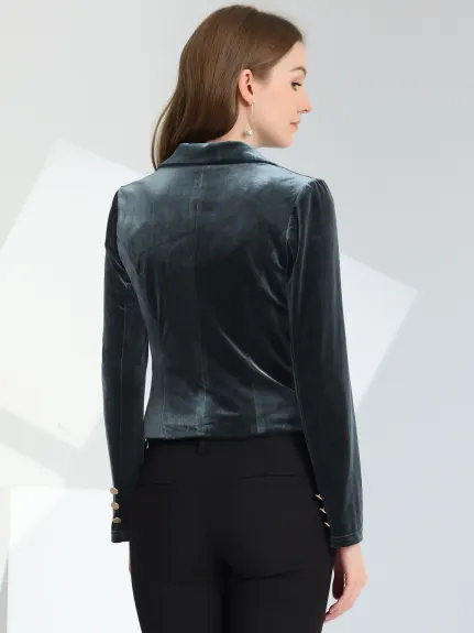 Allegra K- 1 Button Velvet Blazer Lapel Crop Suit Jacket