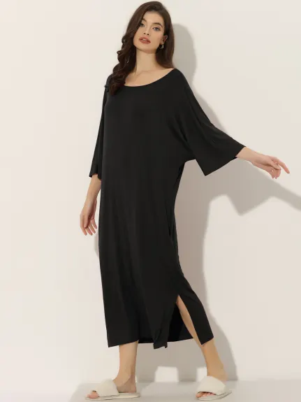 cheibear - 3/4 Sleeve Nightgown Long Sleep Shirt