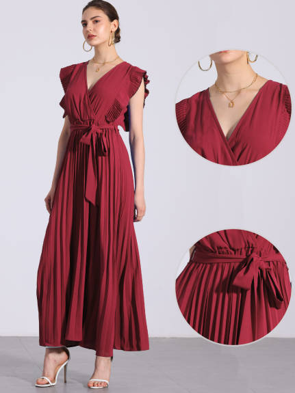 Allegra K - Wrap V-Neck Elegant Maxi Dress