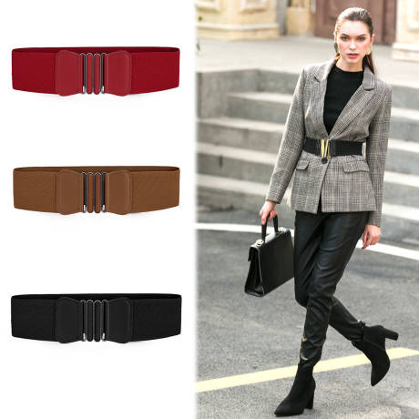 Allegra K- Bowknot Shaped Interlocking Buckle Elastic Belt