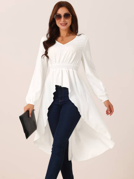 Allegra K - High Low  Irregular Hem Long Sleeve Blouse