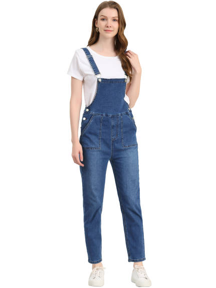 Allegra K - Casual Adjustable Bib Long Denim Overalls Pants