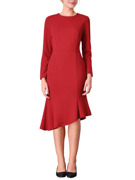 Hobemty - Fishtails Belted Long Sleeve Formal Dress