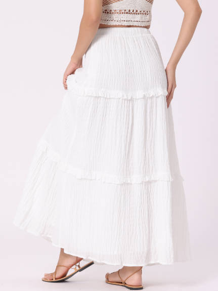 Allegra K - High Waist Tiered Boho Maxi Skirt