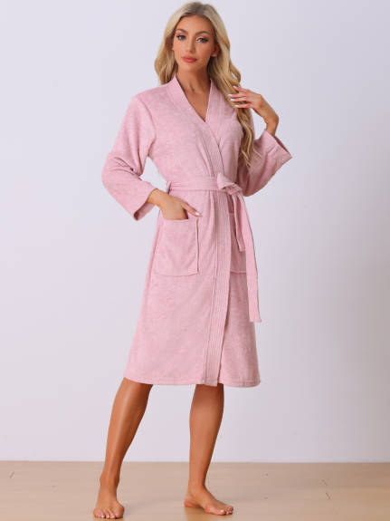 Cheibear - Solid Shawl Collar Midi Bath Robe