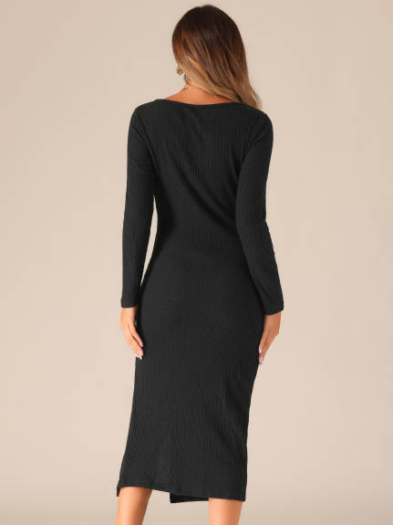 Allegra K - Fall Bodycon Long Sleeve Midi Dress