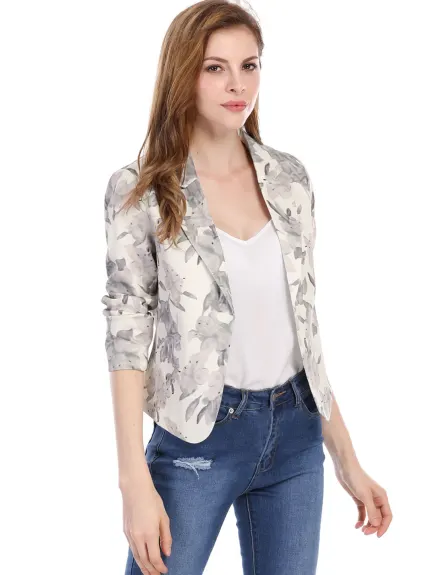 Allegra K- Open Front Casual Crop Suit Blazer Jacket