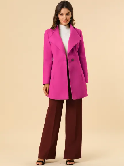 Allegra K- Classic Stand Collar Belted Long Coat