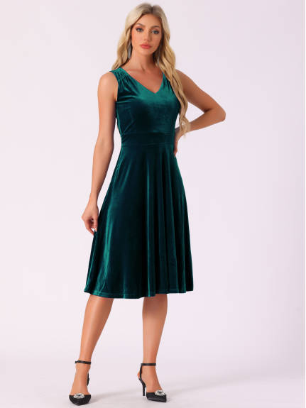 Allegra K - Sleeveless Velvet A-Line Midi Dress