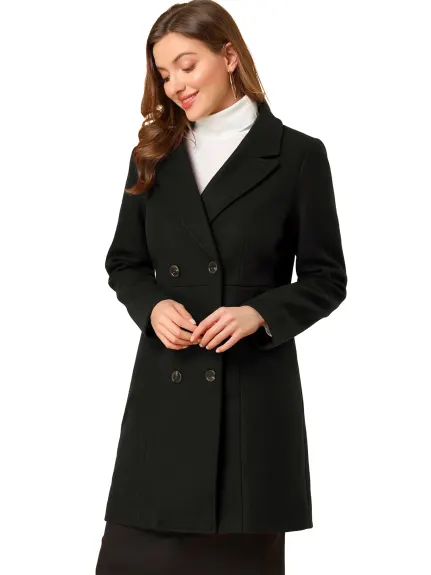 Allegra K- Notched Lapel Double Breasted Long Trenchcoat