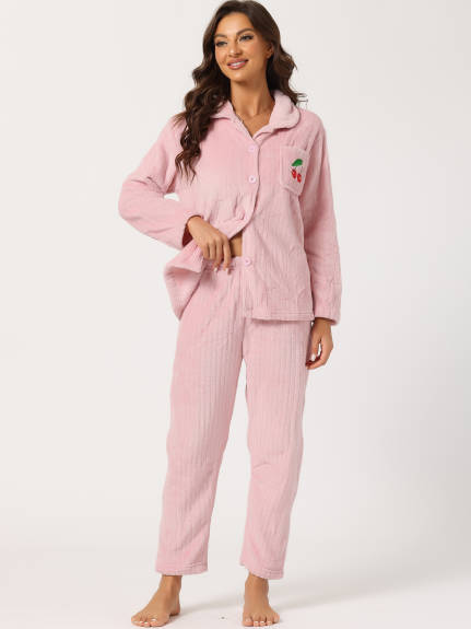 Allegra K - Flannel Button Down Winter Pajama Sets