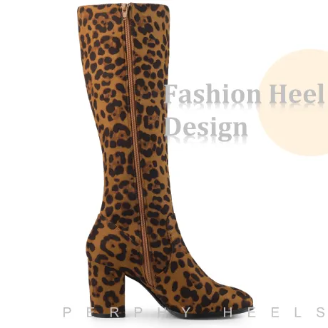 Allegra K- Round Toe Solid Chunky Heels Knee High Boots