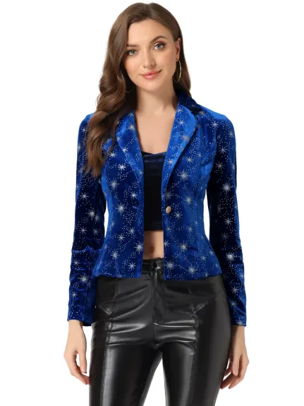 Allegra K- 1 Button Velvet Blazer Lapel Crop Suit Jacket