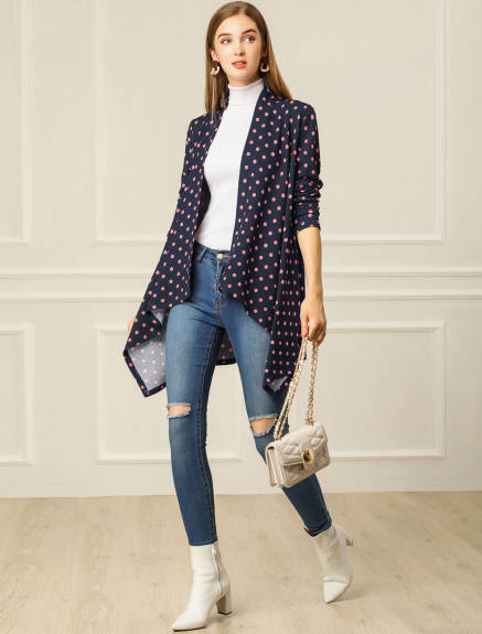 Allegra K- Handkerchief Hem Plaids Open Front Cardigan