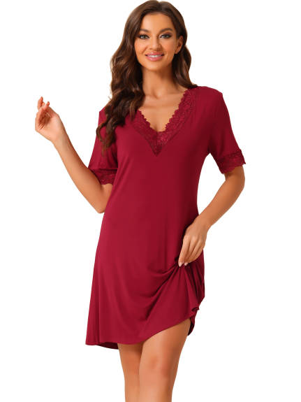 cheibear - V Neck Short Sleeves Lounge Nightgown