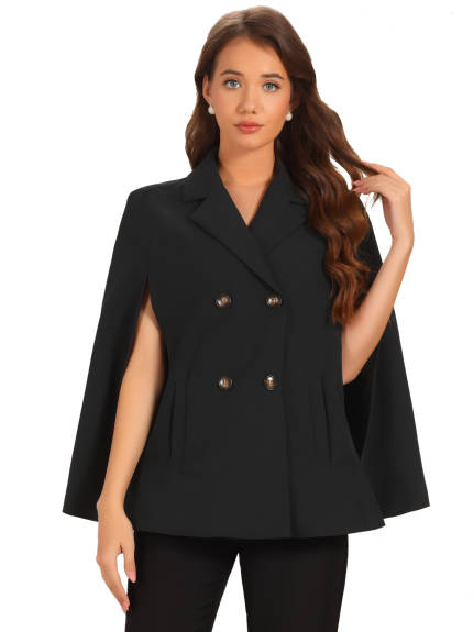 Allegra K - Double Breasted Cape Blazer Jacket