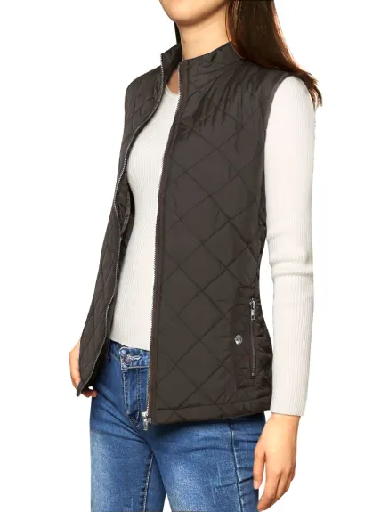 Allegra K- Stand Collar Lightweight Gilet Quilted Zip Vest