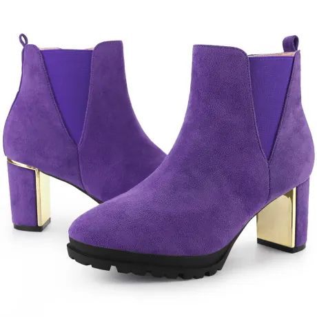 Allegra K - Round Toe Platform Mirror Heeled  Ankle Boots