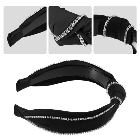 Unique Bargains - Top Knotted Rhinestone Trim Wide Headbands