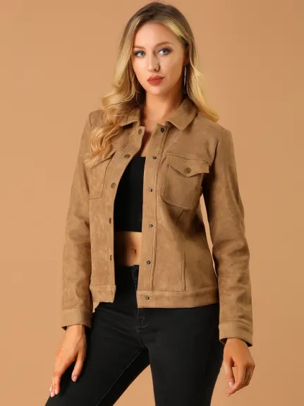 Allegra K- Faux Suede Trucker Motorcycle Jacket